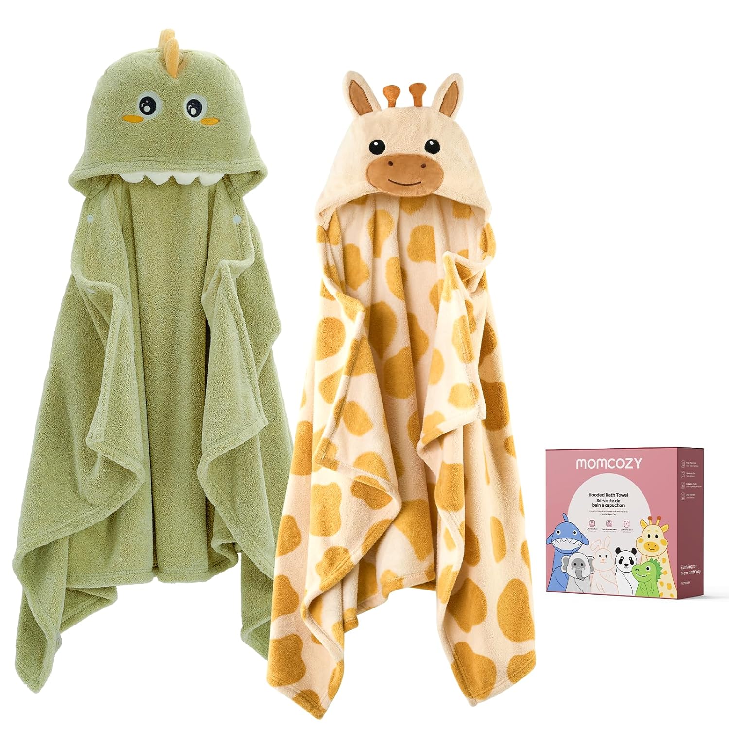 Momcozy Baby Bath Towels with Visualize Health Label - Ultra Soft & Absorbent Coral Fleece Hooded Towels for Newborn, Infant, Toddler (0-36 Months) Bath Essentials (Large Size,2 Pack)