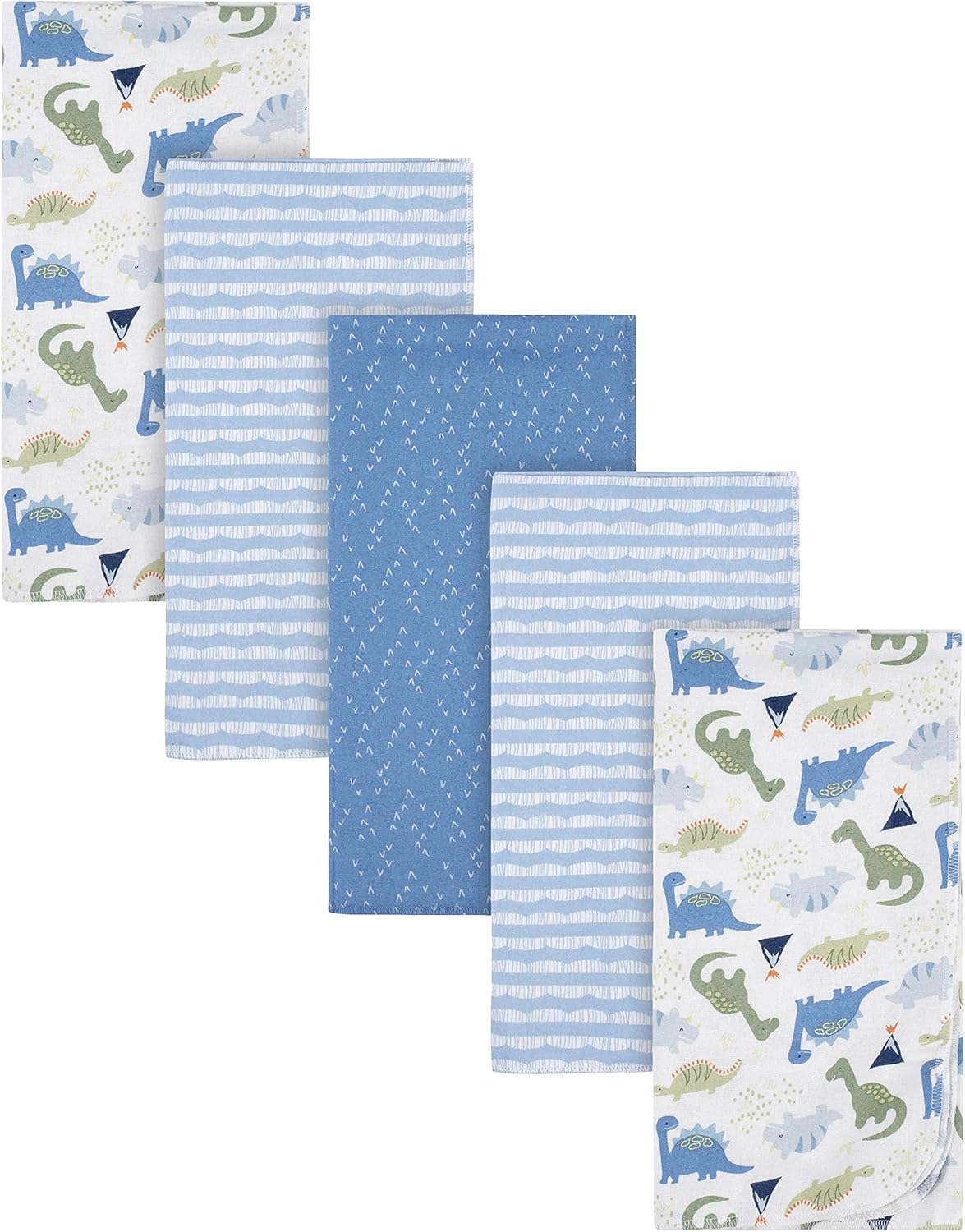 Gerber Boys Newborn Infant Baby Toddler Nursery 100% Cotton Flannel Receiving Swaddle Blanket, Dinosaur Blue, Pack of 5