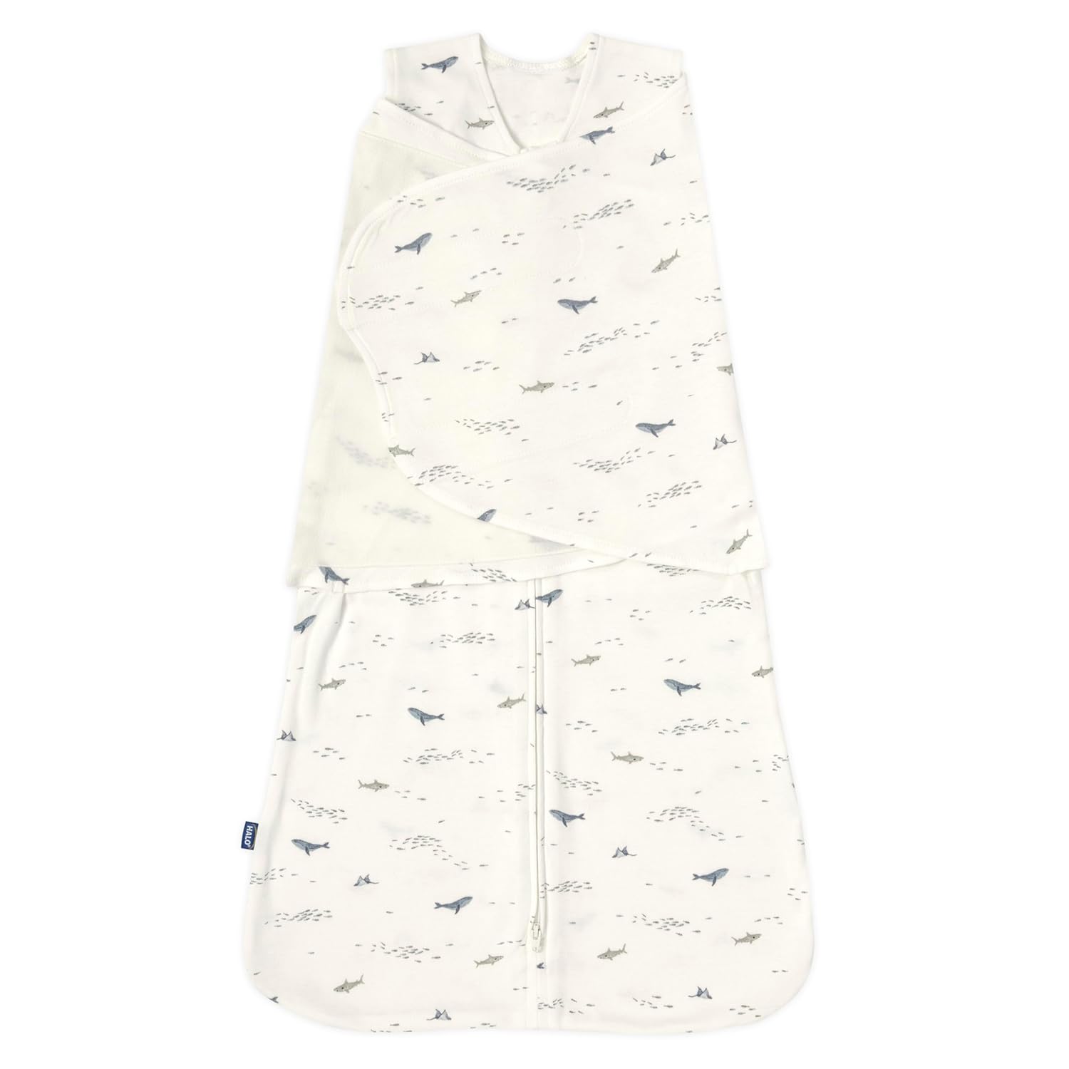 HALO 100% Cotton Sleepsack Swaddle, 3-Way Adjustable Wearable Blanket, TOG 1.5, Ocean Life, Newborn, 0-3 Months